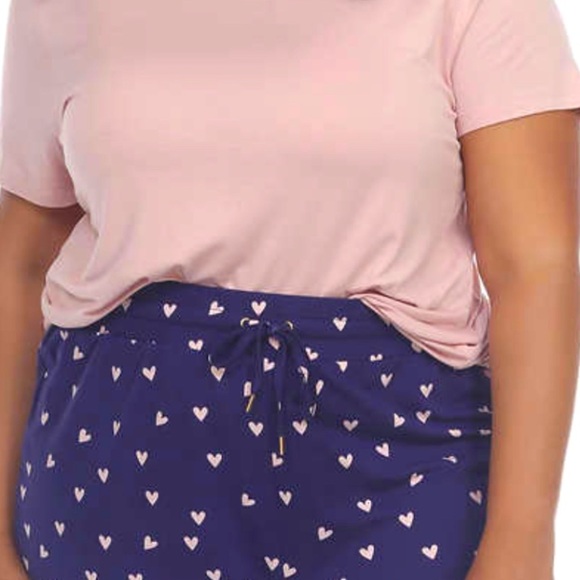 Women PJ Sets Honeydew 3pc Lounge Set Tank+Tee+Jogger Pink Hearts Print S,M,L,2X - Picture 3 of 7